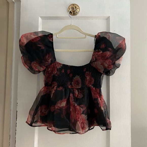 Gorgeous pink flowers black blouse from Thirty Thirty LA cute summer top - Picture 6 of 10